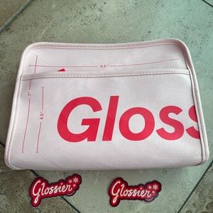 Glossier makeup bag brand new never used it with 2 of the holiday stickers OBO